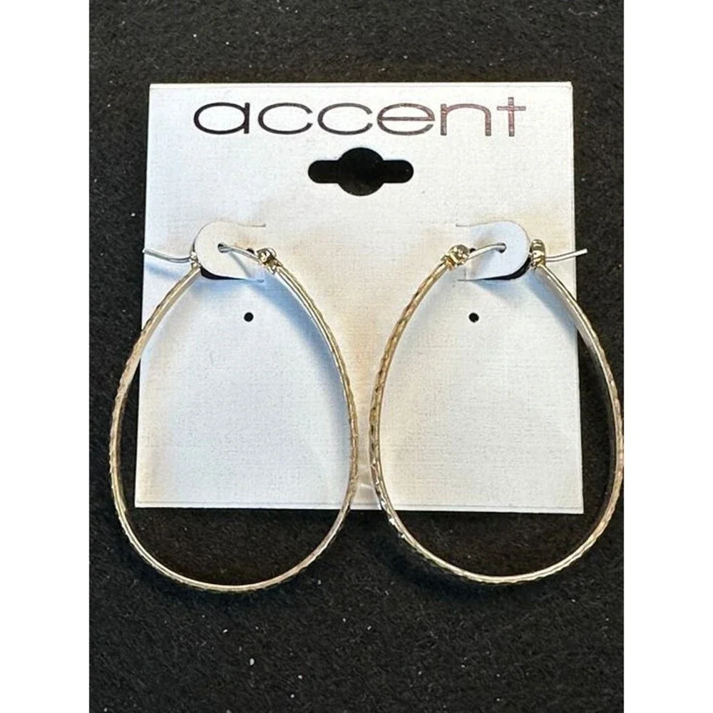 Accent Gold Hammered Teardrop Hoop Earrings Boho Statement NWT New Jewelry Gift